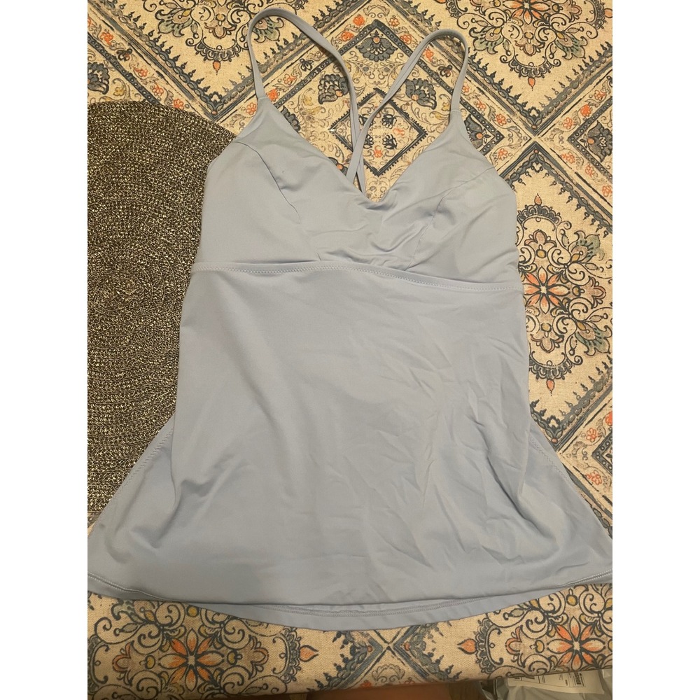 Athleta Light Blue Strappy Back Tankini Swim Top V-Neck Built-in Bra